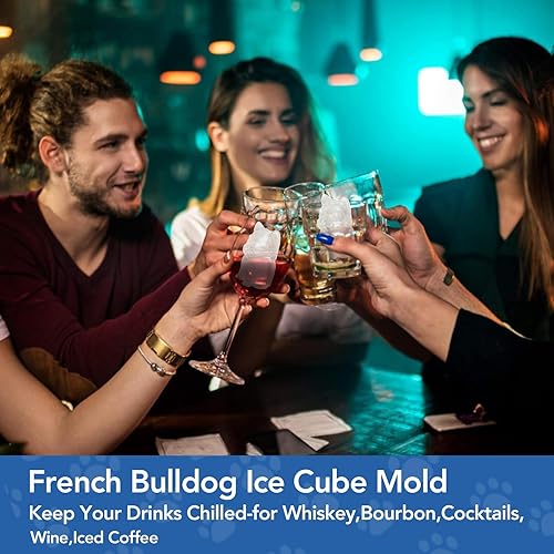 Miniatura 2 de XANGNIER Moldes de silicona para cubitos de hielo de Bulldog Francés, 4 agujeros 3D con formas divertidas, bandeja grande para cubitos de hielo para