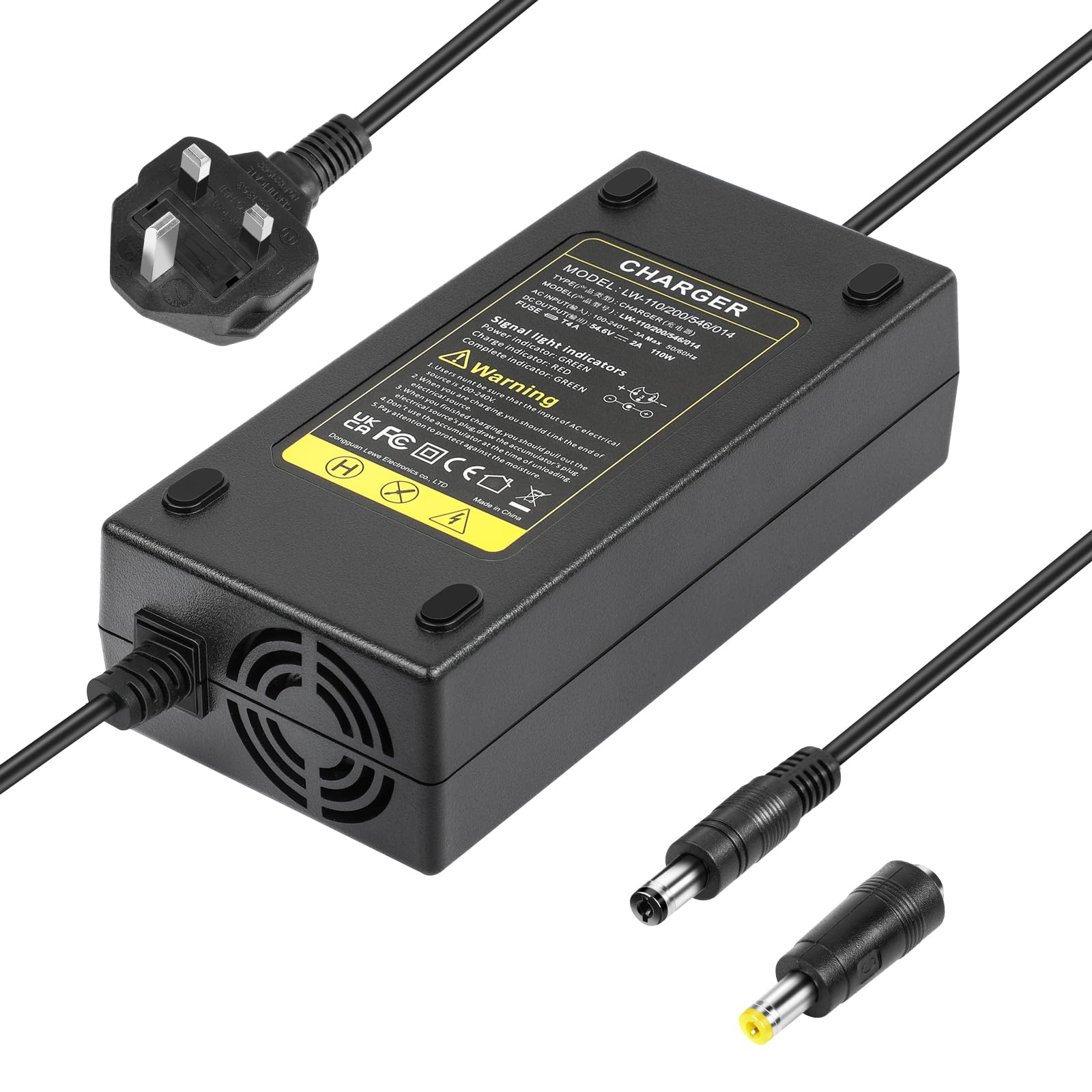 ARyee 54.6V 48V 2A Electric Scooter Charger for 13S 48V Lithium Battery, Li-ion Battery Charger for Electric Wheelchair, Mobility Scooter, Motorcycle, EBike, with 2 Plug, DC 5.5x2.1mm/5.5x2.5mm