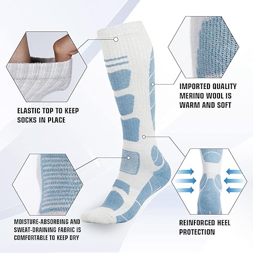 Miniatura 4 de Calcetines de esquí de lana merina térmicos hasta la rodilla para invierno, deportes de nieve y caza para hombre y mujer