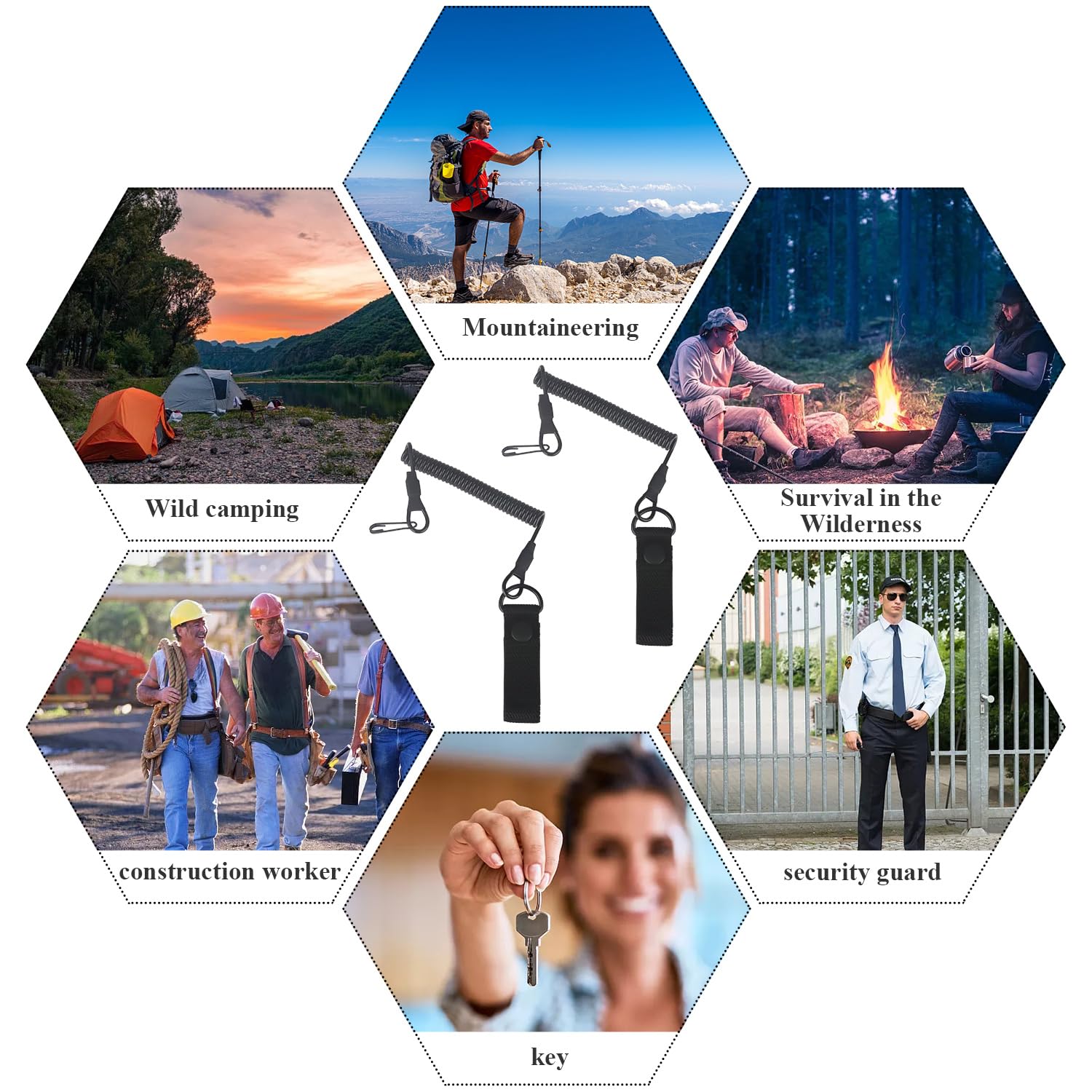 Cordino Tattico Estensibile - Portachiavi A Spirale Per Attrezzatura Outdoor E Sicurezza - Foto 7