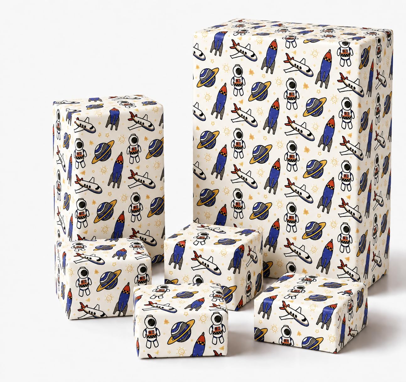 Naayya Space Theme Gift Wrapping Paper Sheets Pack of 5 | Kids Birthday Gift Wrap Paper for Return Gifts & Party Decoration | Cartoon Astronaut Rocket Design-image-44