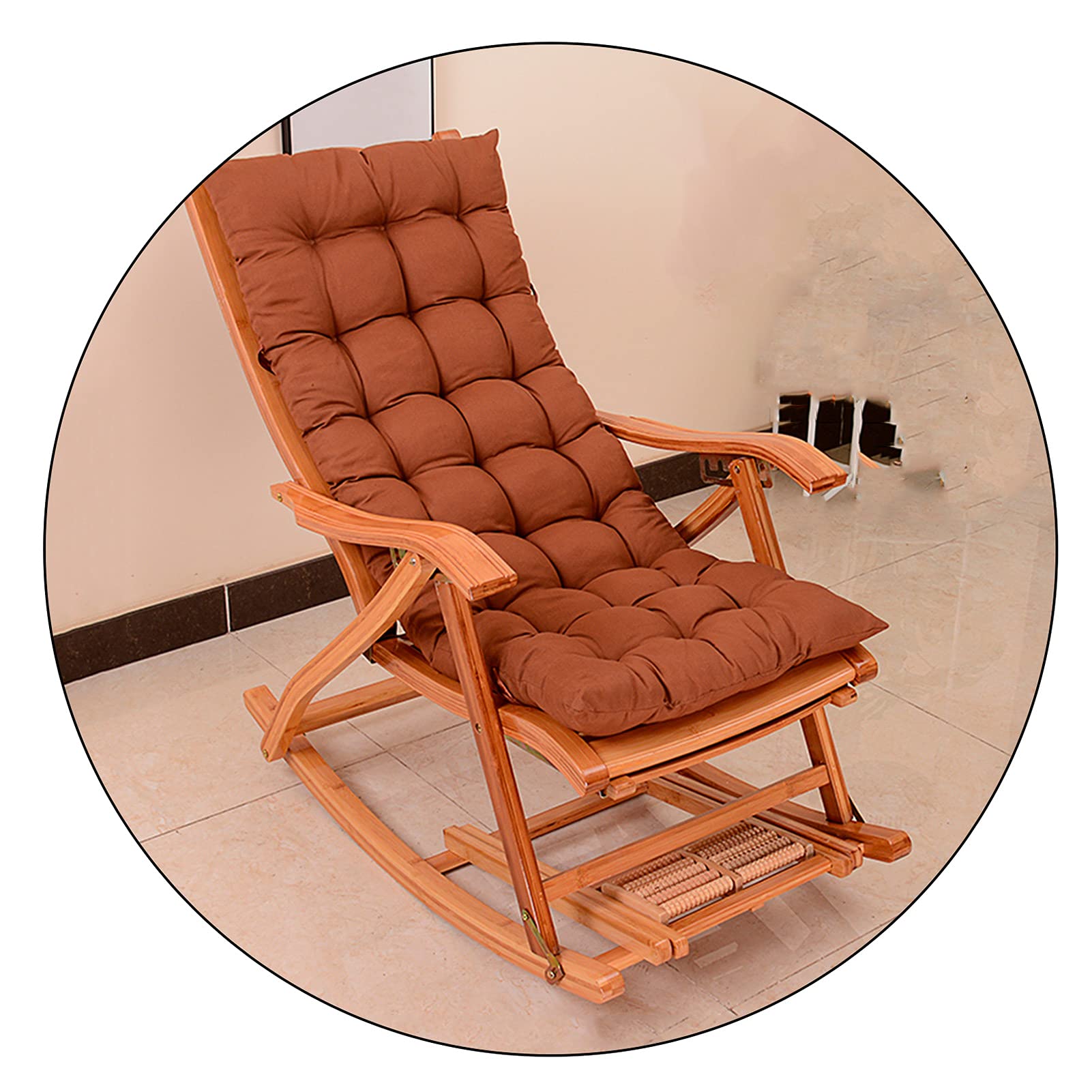 Chaise à bascule en bambou et transat de jardin pliant réglable avec coussin - 8