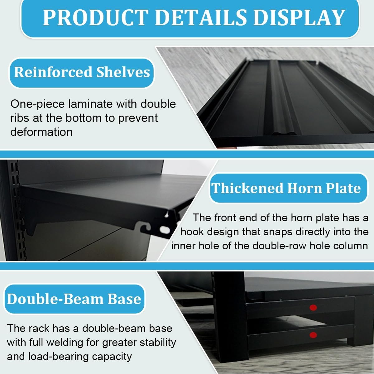 Double Sided Retail Gondola Shelving Display for Store Use, Supermarket Gondola Shelve Rack with 4 Shelves, for Grocery, Liquor, Office Supplies, Sturdy & Stylish(Main Frame,L123cm/48.4in)