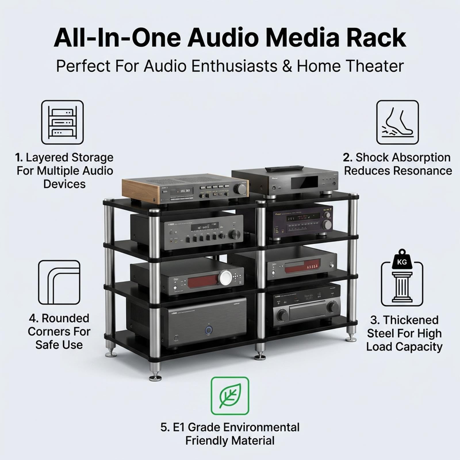 Moderno estante para videojuegos de 2/3/4 niveles, elegante solución de almacenamiento para TV, consolas de juegos y equipos multimedia con patas de acero inoxidable duraderas