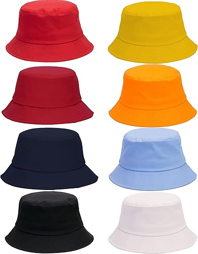Miniatura 6 de Paquete de 8 sombreros de pescador de verano para playa, sombreros reversibles de algodón a granel para mujeres y hombres, camping, caza, viajes,
