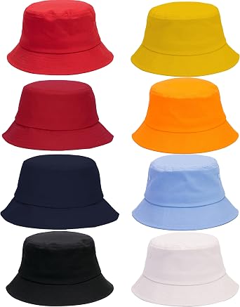 8 Pack Adult Bucket Hats Summer Beach Sun Cap Hat Cotton Reversible Fisherman Hats Bulk for Women Men Camping Hiking Traveling Fishing