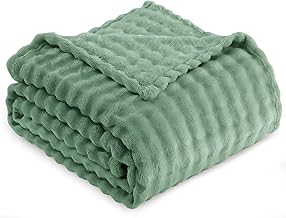 RUIKASI Fleece Throw Blanket for Sofa - Green Single Fluffy Bubble Throws Cozy Blanket with Reversible Design, Throw 130x150 cm