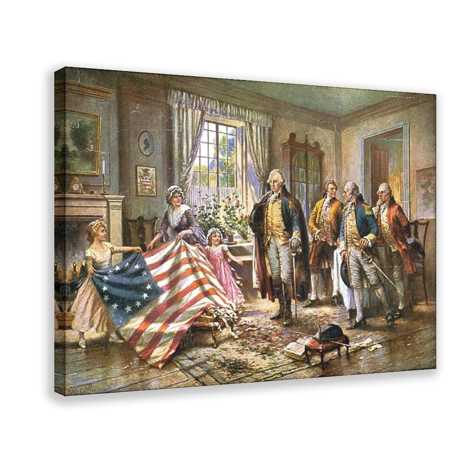 WCYB The Birth of Old Glory - Betsy Ross Presenting The Flag to George Washington by Edward Percy Moran Posters Prints Canvas Deco Paintings Wall Art Hanga