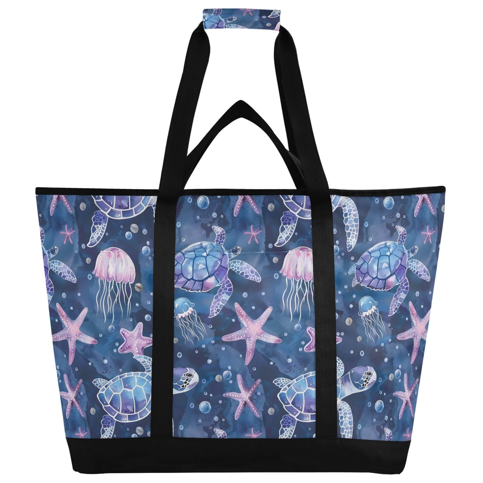 Bella borsa termica isolata con motivo creature marine in stile cartone animato, borse della spesa riutilizzabili con cerniera grande borsa termica portatile per viaggi o campeggio