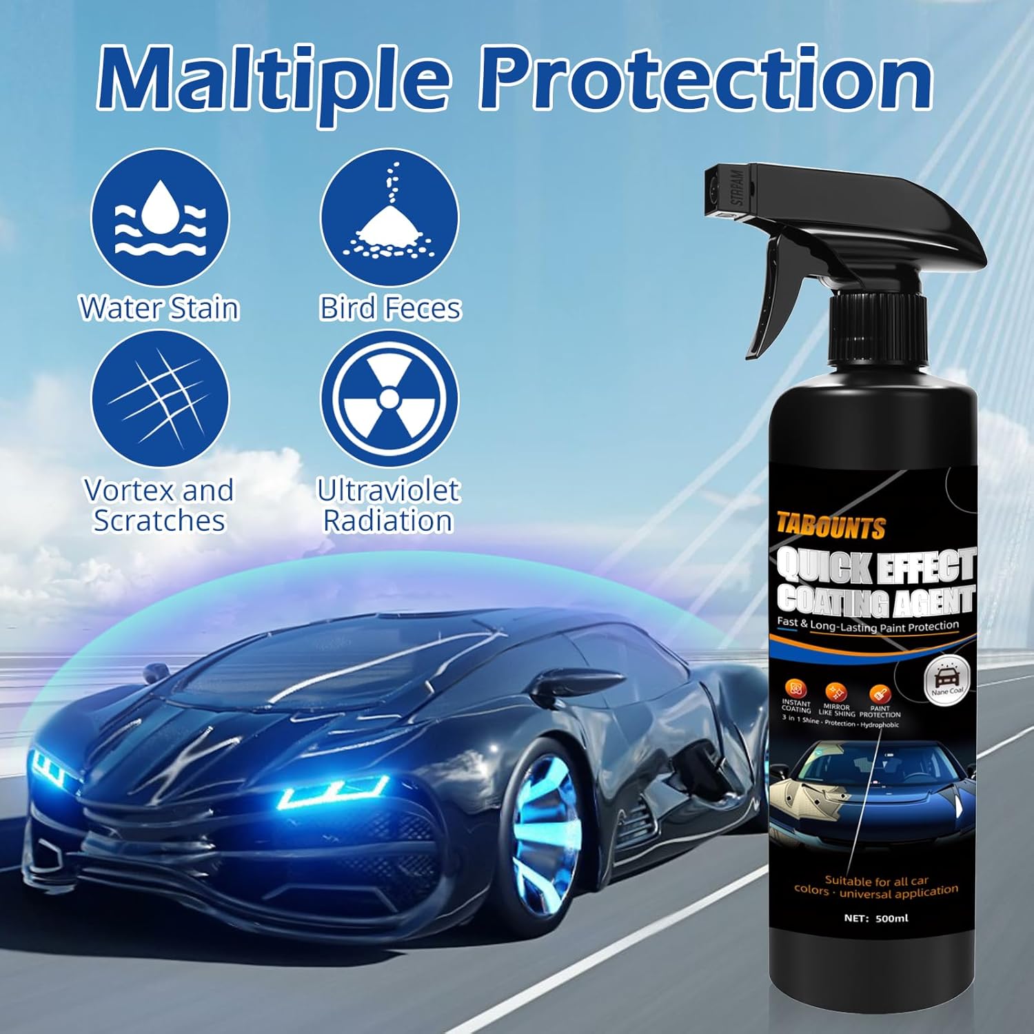 500ml Quick Effect Coating Agent for Car - 2026 Upgrade Car Coating Spray, Scratch Repair, Oil Film Removal,Helps Refresh Exterior Gloss & Reduce Surface Buildup (Silver) - Image 3