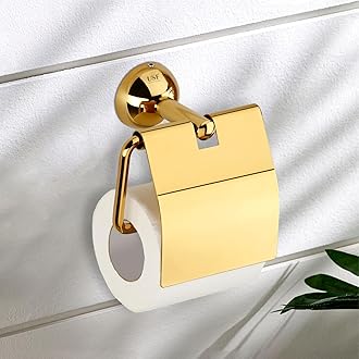 USF Stainless Steel 304 Grade Toilet Paper Holder for Bathroom | Toilet Roll Holder | Toilet Tissue Holder with Mini Shelf Rack Stand | Bathroom | Anti Rust (Torin Gold)