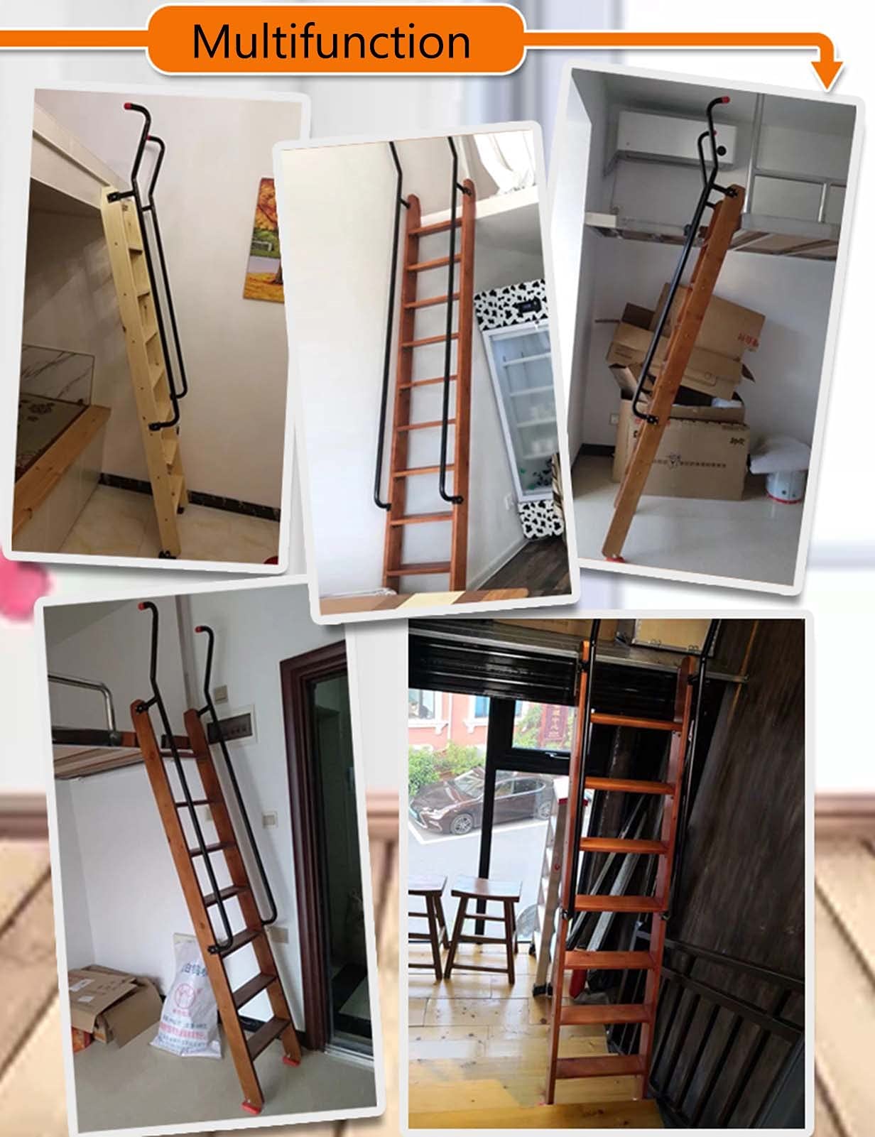Escalera de Biblioteca de Madera de 5 escalones con pasamanos Extra Largo y escalón Ancho, Escalera de Cama Antideslizante de 60 Pulgadas para literas gemelas, Cama Alta y Dormitorio, Carga
