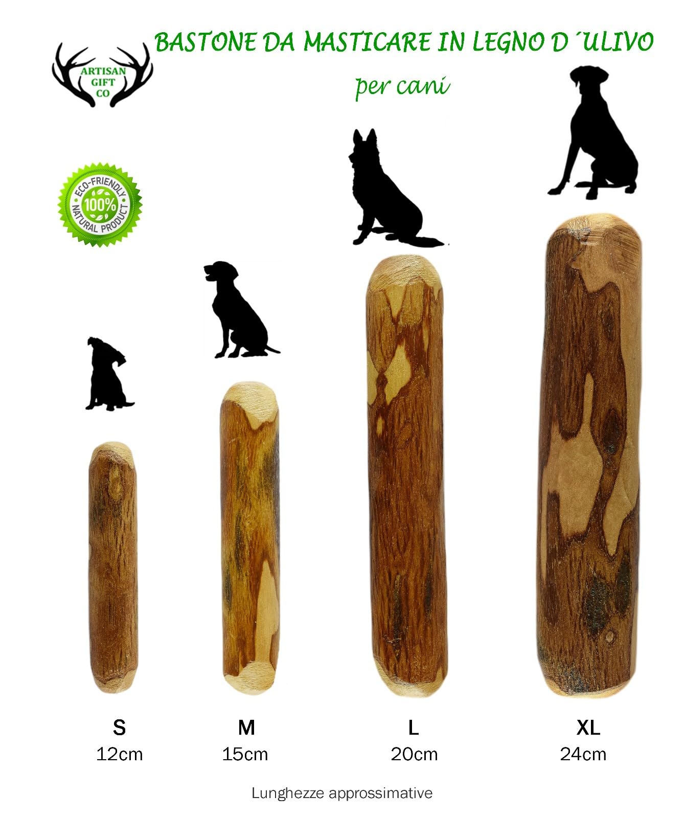 Legno di ulivo per cane 15 cm osso naturale da masticare