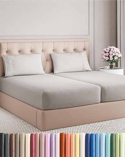 Juego de sábanas de 5 piezas talla Split King, cómodas, transpirables, refrescantes, de hotel, unisex, esquinas tipo bolsillos profundos, de