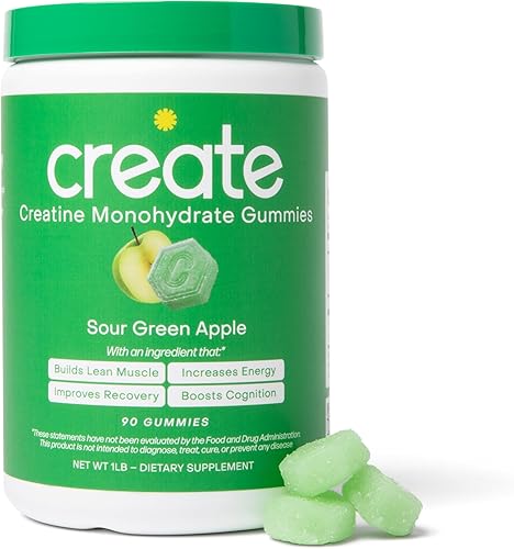 Create - Gomitas de creatina monohidratada - Mejoran concentración, fuerza y resistencia, no se derriten, veganas, sin gluten y sin OMG, 1.5 g de