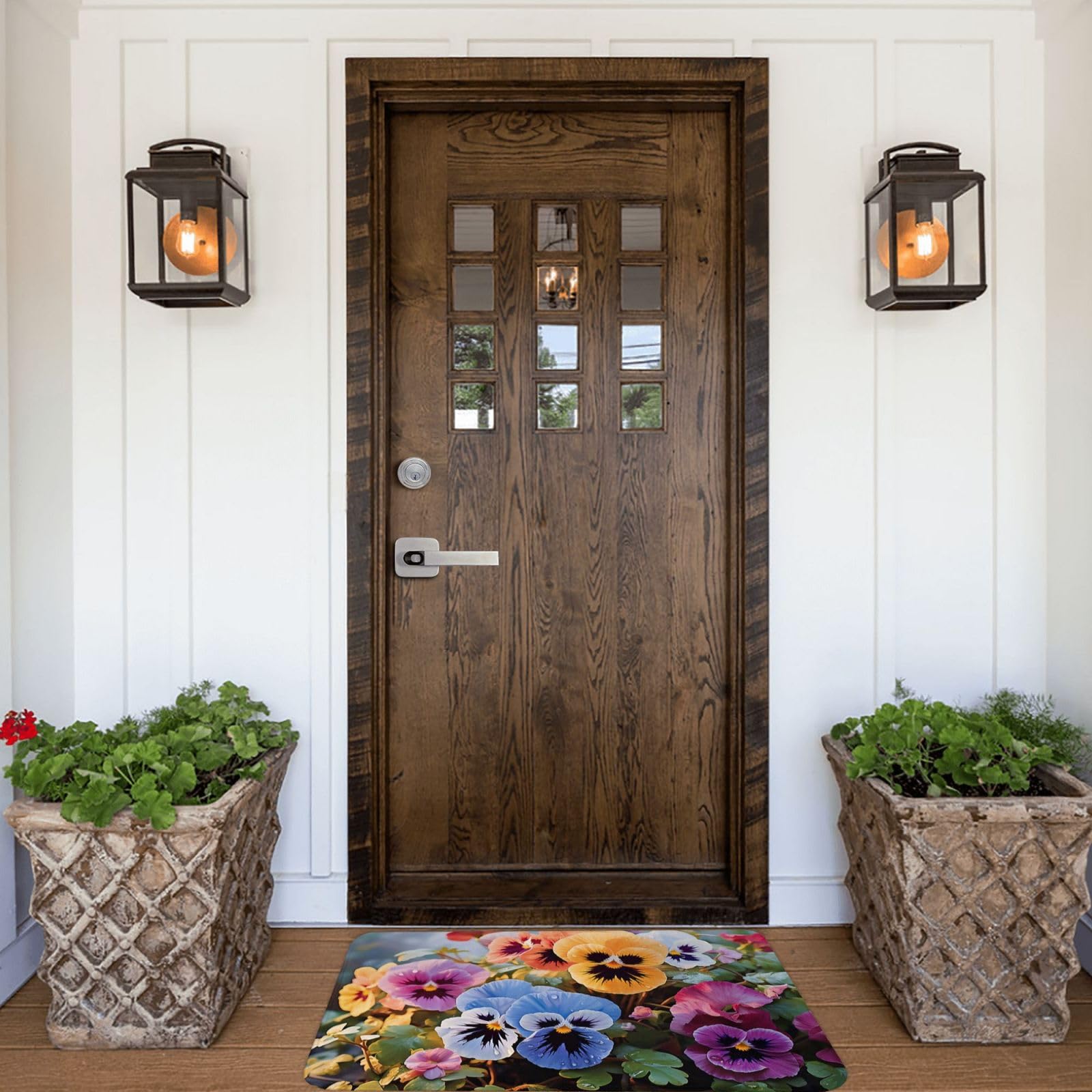 Door Mat Outdoor Indoor Welcome Mats Non Slip Floor Mat Pansy Flowers Front Doormat for Entryway Rug Front Porch Laundry Bathroom Bedroom Rug Carpet