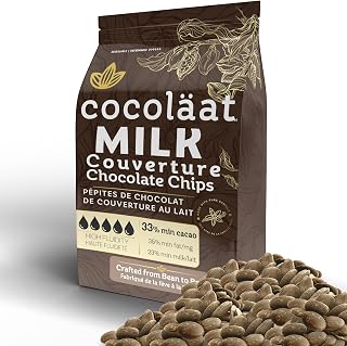 Cocoläat Milk Couverture Chocolate Chips | Culinary Grade for Bakers, Pastry Chefs, & Chocolatiers | 33% Cocoa - 35% Fat | Gold Foil Resealable Pouch Perfect Holiday Gift | 12 oz