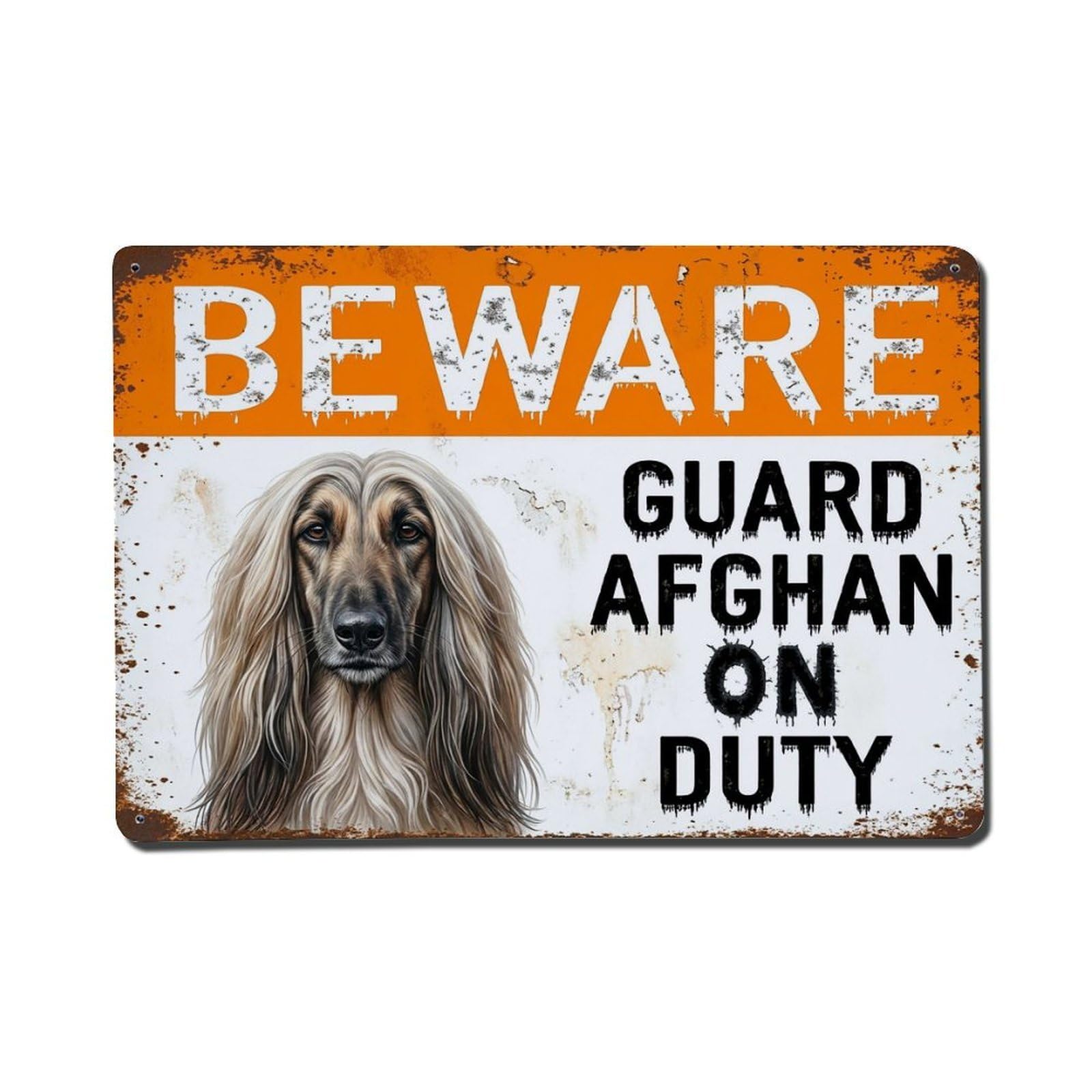 Vintage Funny Afghan Hound Guard Beware of Dog Doorway Metal Tin Sign Plaque Wall Decor for Cafe, Club Bar, Office, Garden Metal Poster 8x12Inch