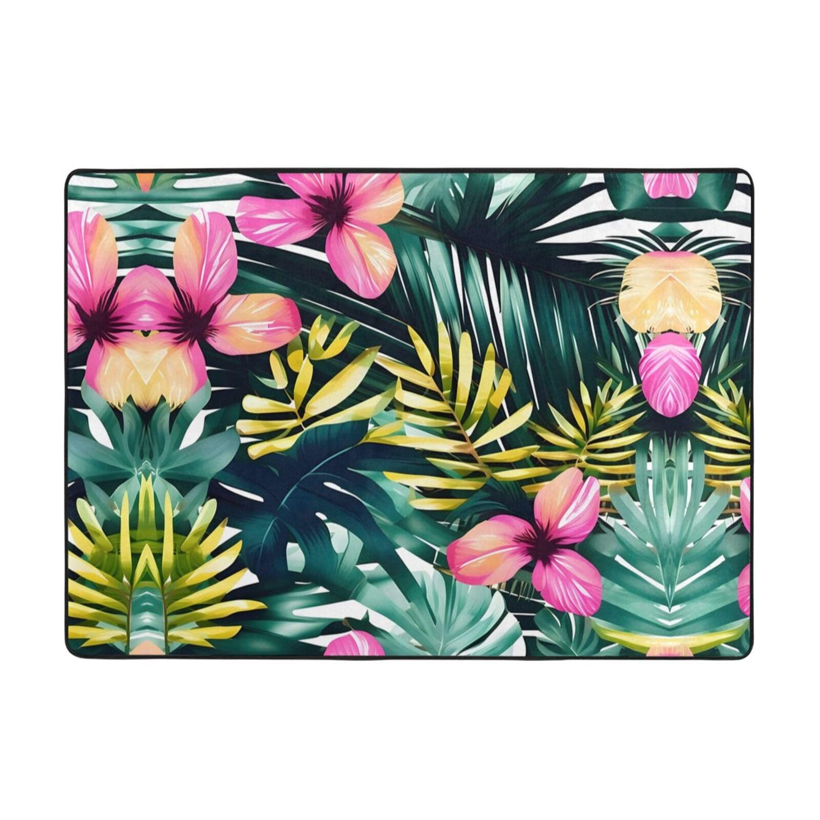 Tapis de luxe imprimé tropical avec finitions haut de gamme pour chambre et salon élégant