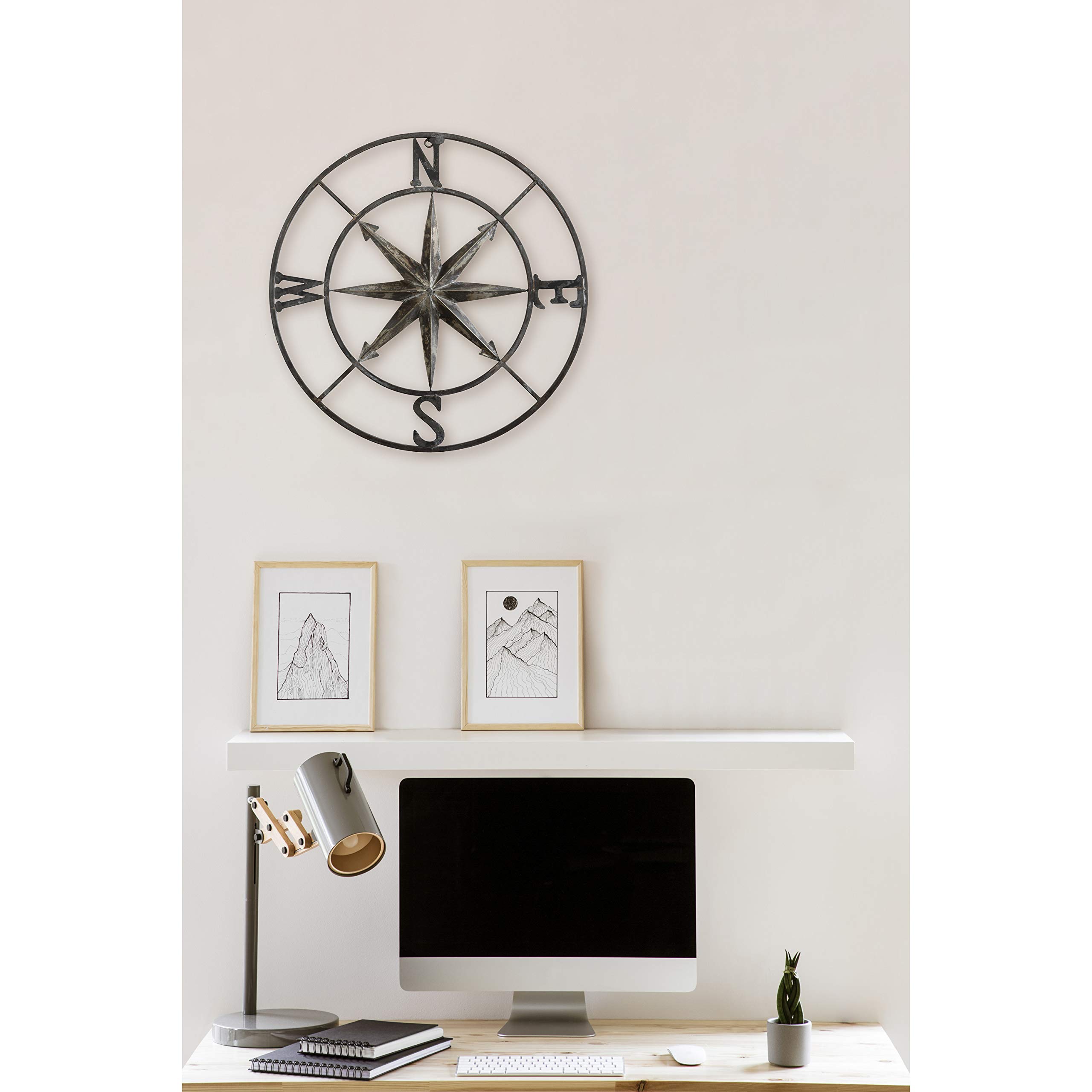 Creative Coop Decorative Round Metal Compass Wall Décor, 30", Black,DA7818