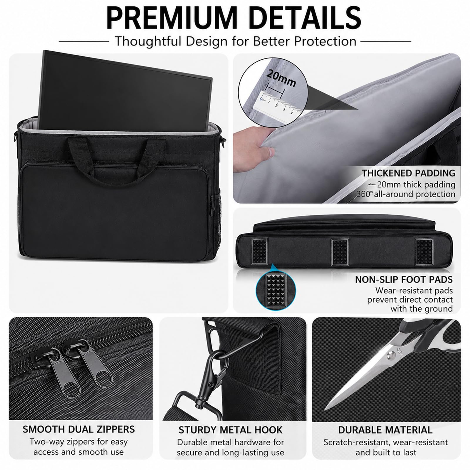 68,6–81,3 cm (27 - 32 Zoll) große Monitor-Reisetasche, gepolsterte Tragetasche mit Zubehörfach