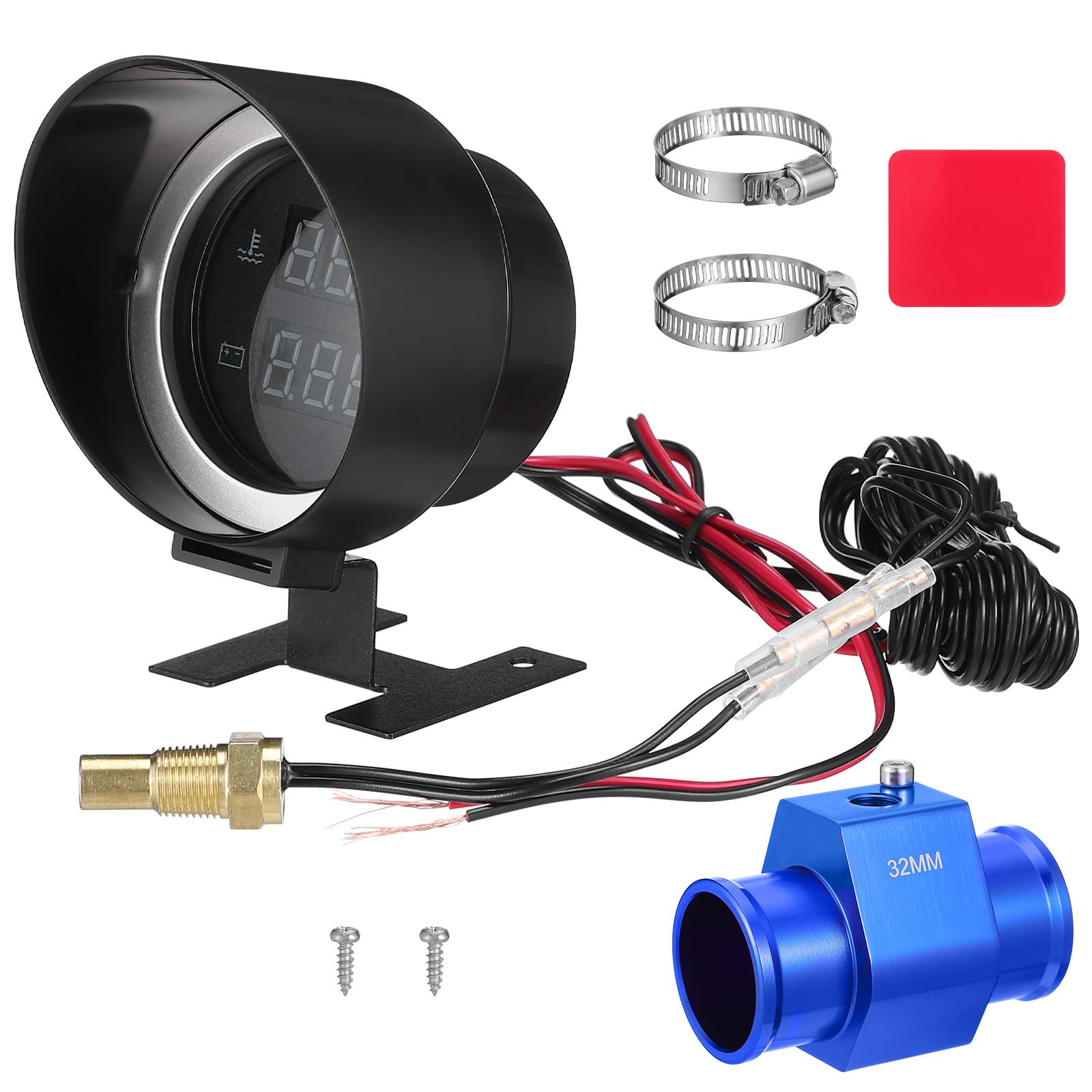 Vaguelly Medidor Digital de Temperatura y Voltaje de Agua para Coche y Moto Luz LED Azul, Instalación DIY Rápida Adaptador, Monitor Dual y Compatible Sistemas Eléctricos de Vehículos y