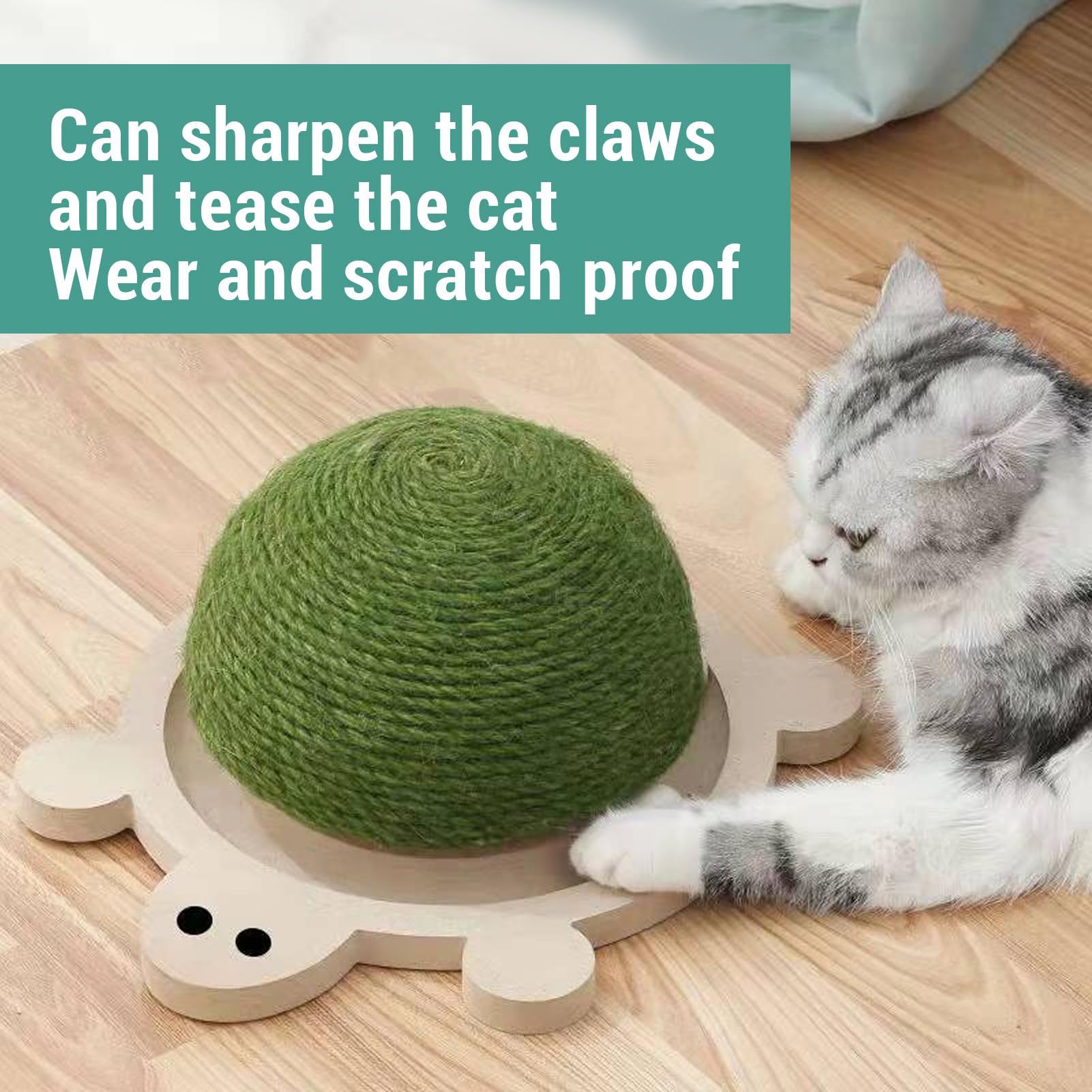 Juguete para Gatos, Pelota de Sisal para Gatos Pequeños y Medianos, Juguete Interactivo, Pelota para Gatos con Pista de Rodillos y Base de Madera para Gatos de Interior