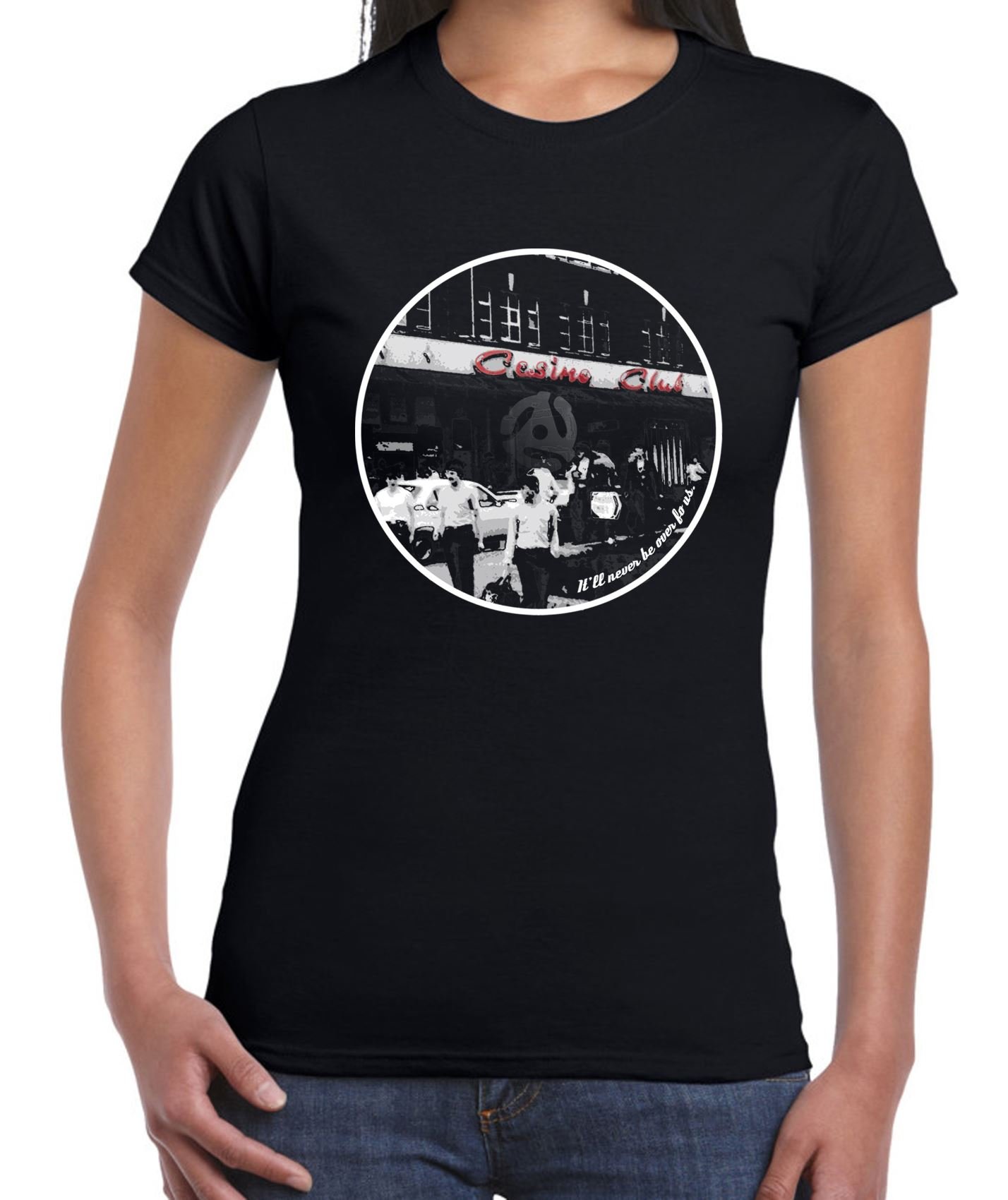 Tribal T-Shirts Womens Wigan Casino It'll Never Be Over for Me Logo T-Shirt (Large, Black)