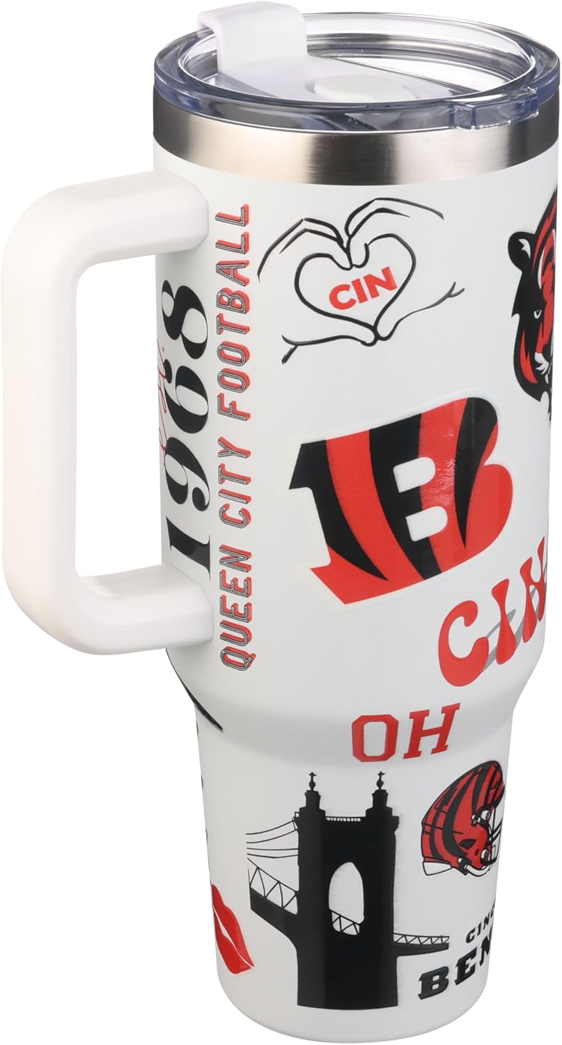 The Memory Company Officially Licensed NFL Game Day Tumbler - 40oz Stainless Steel Double-Wall Insulated Team Color Bling Cup with Team Logo, NFL Licensed Sports Travel Mug with Lid & Straw