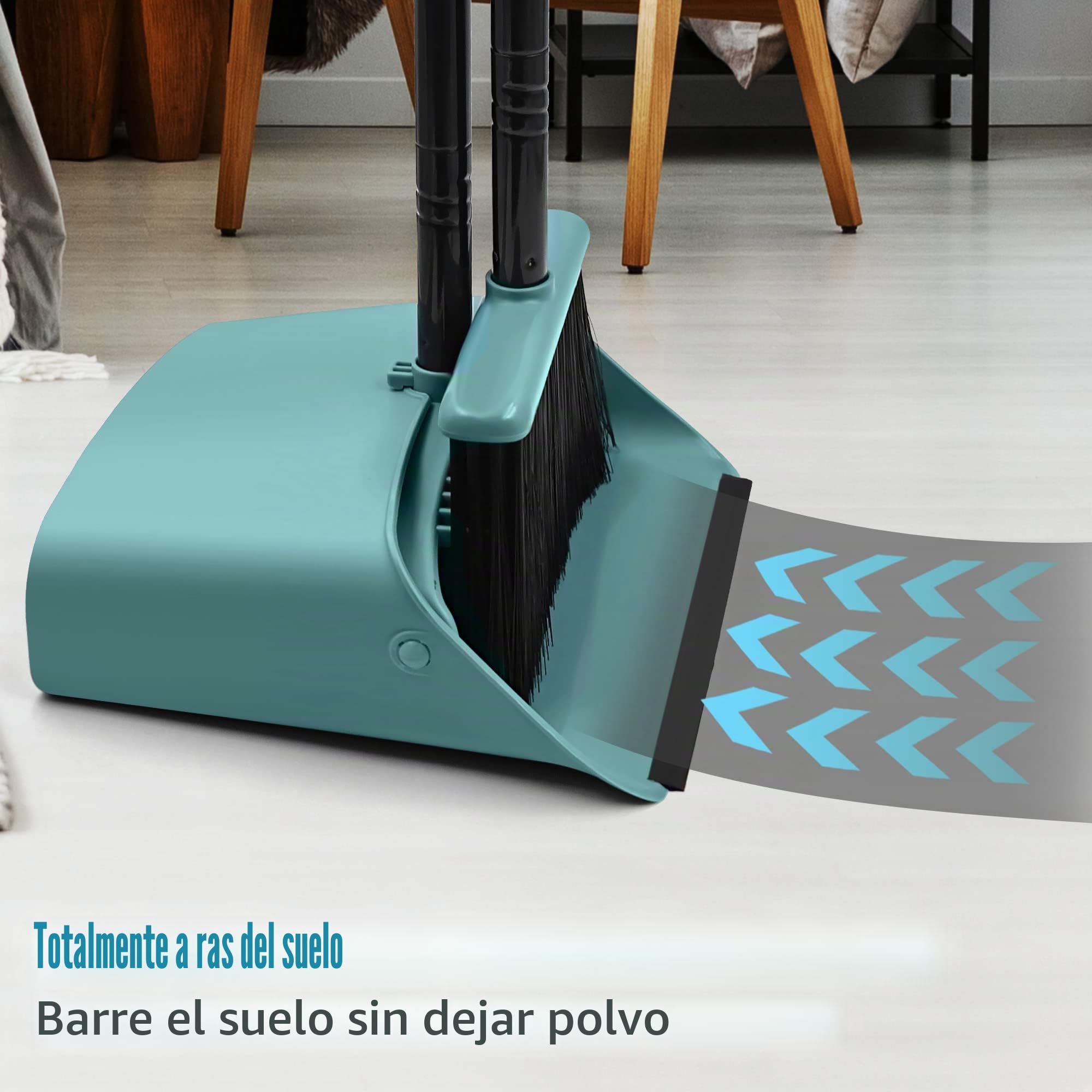 JEHONN Recogedor Plegable y Escoba de Mango Largo 137 cm, Cepillo Barrer y Recogedor Vertical con Peine Dientes para Interior Casa Cocina