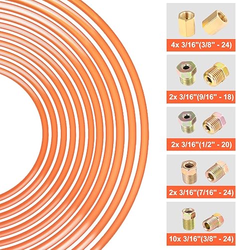 Miniatura 6 de Kit de línea de freno de 316 pulgadas, línea de freno recubierta de cobre de 25 pies y 316 pulgadas (con 16 accesorios de línea de freno y 4 uniones