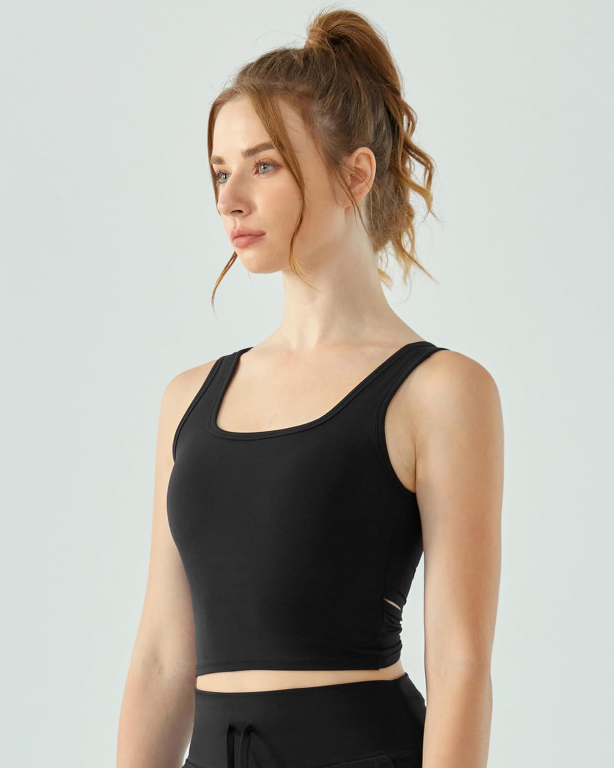 Tank Top with Built in Bra for Women Square Neck Stretchy Workout Cami Tank Longline Padded Sports Bra - Image 5