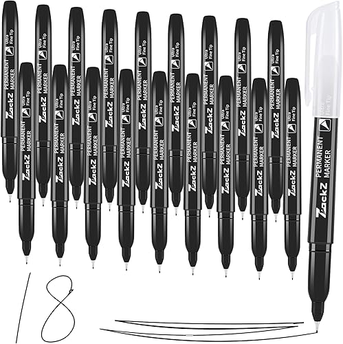 Marcador permanente negro de punta ultrafina, paquete de 18 marcadores permanentes, punta ultrafina de 0.016 in, tinta impermeable y a prueba de