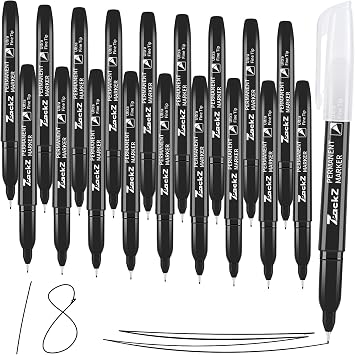 Ultra Fine Point Permanent Black Marker, 18 pack Permanent Markers, Permanent Markers Ultra Fine Tip 0.4 mm Tip, Waterproof & Fade-Proof Ink, Quick Drying, Writing on Paper, Plastic, Metal, Glas