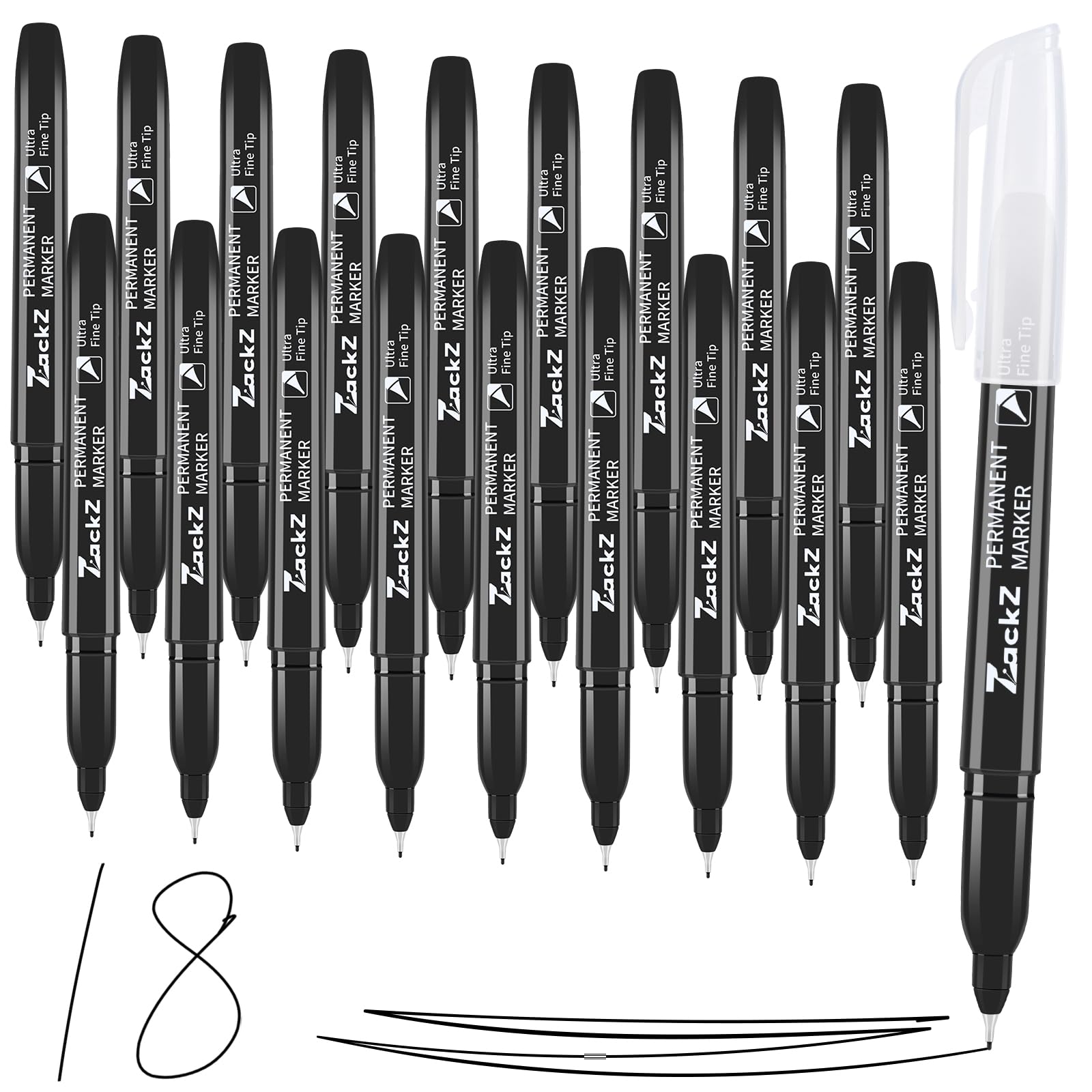 Ultra Fine Point Permanent Black Marker, 18 pack Permanent Markers, Permanent Markers Ultra Fine Tip 0.4 mm Tip, Waterproof & Fade-Proof Ink, Quick