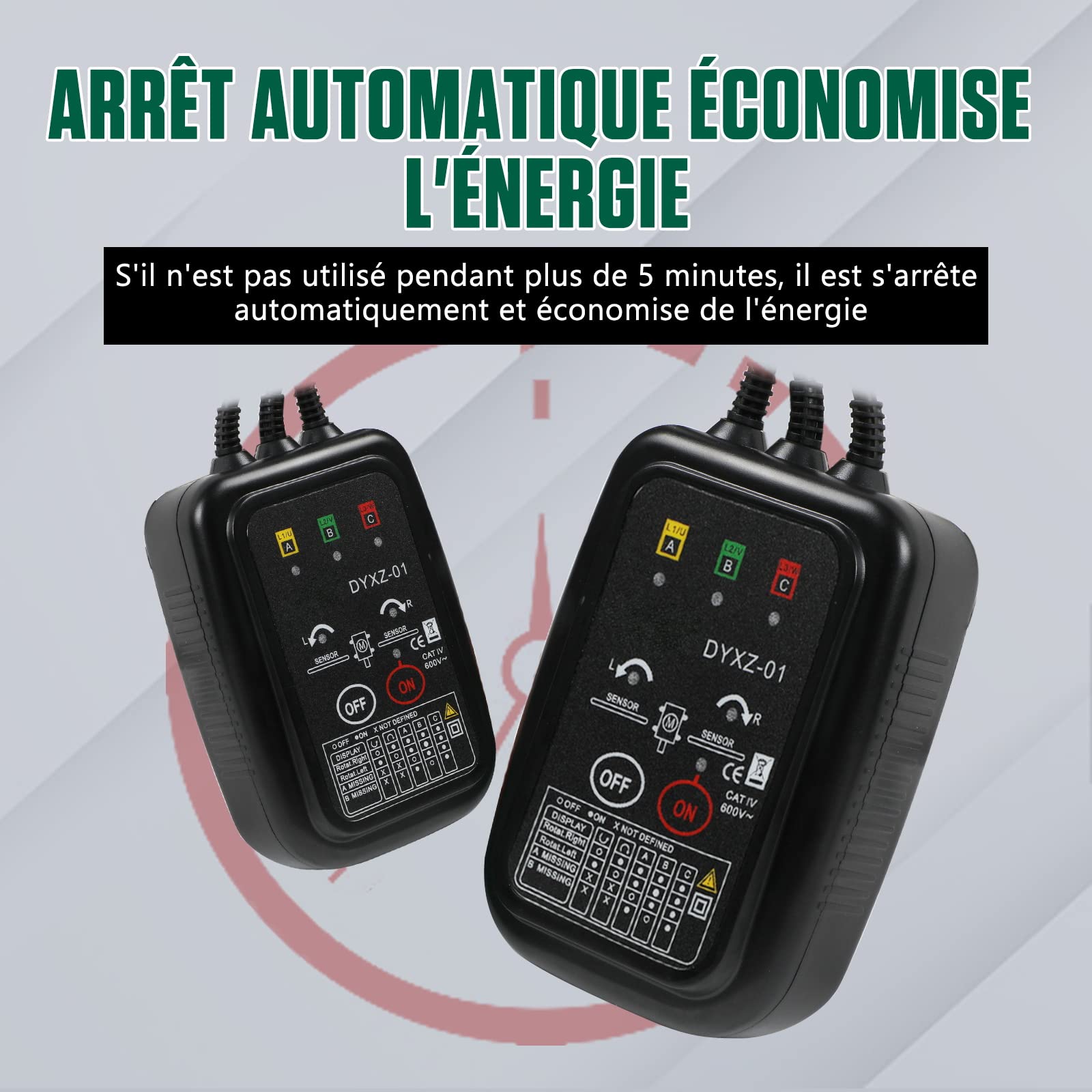 KAISAL Testeur de Phase Sans Contact Appareil de Mesure du Champ Tournant AC 70V~600V, Détection de l'ordre des Phases, Détection de la Perte de Phase, Détection de la Rotation du Moteur