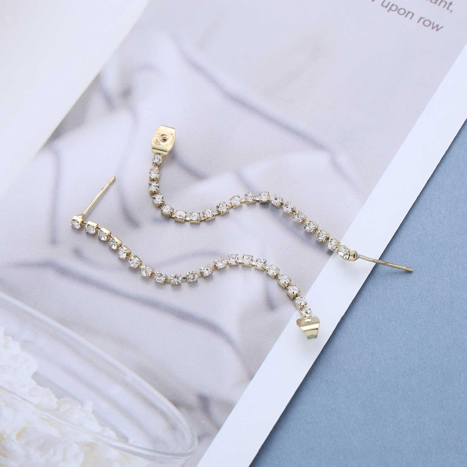 Vintage Hollow Teardrop Rhinestone Earrings Gold Oval Cz Tennis Chain Earrings Waterdrop Crystal Chain Dangle Earring Crystal Tassel Earring Jewelry for Women - Image 6