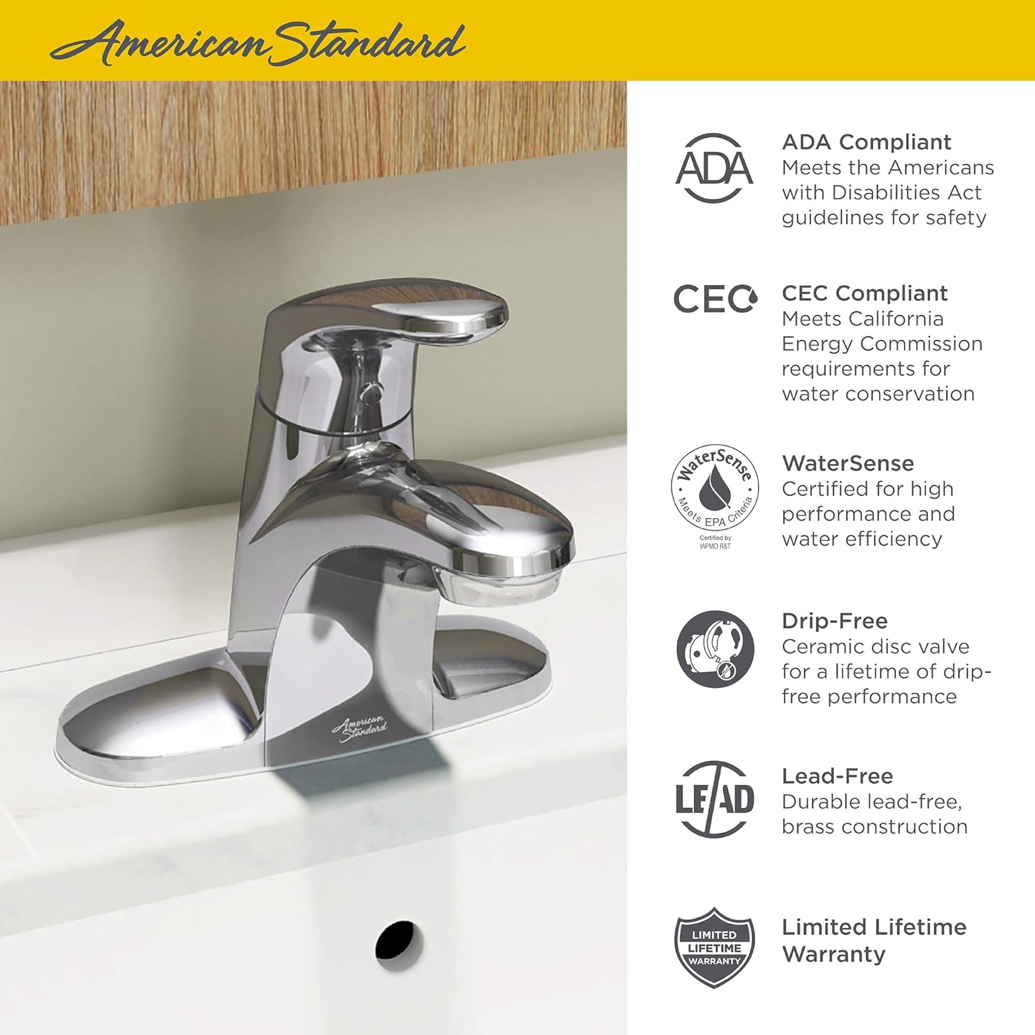 Super Big Clearance! American Standard 7075000.002 Colony Pro Single-Handle Bathroom Faucet with Metal Drain, 1.2 GPM, Polished Chrome