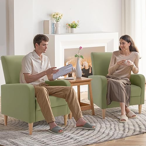 Miniatura 3 de COLAMY Sillón tapizado moderno con almohada, silla auxiliar de piel sintética para sala de estar, sofá individual con asiento de salón y patas de