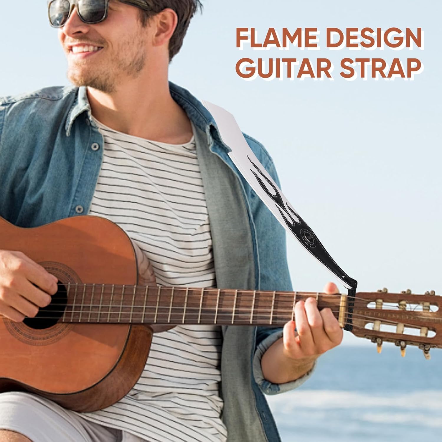 Personality Leather Red Flame Series Guitar Strap Strap For Guitar Bass Guitar Accessories (A5-Black Flame)