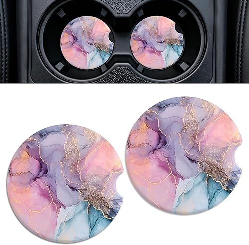 Miniatura 26 de Portavasos de cerámica para automóvil, paquete de 2 unidades, posavasos absorbentes antideslizantes de 2.56 pulgadas con base de corcho y muesca sea