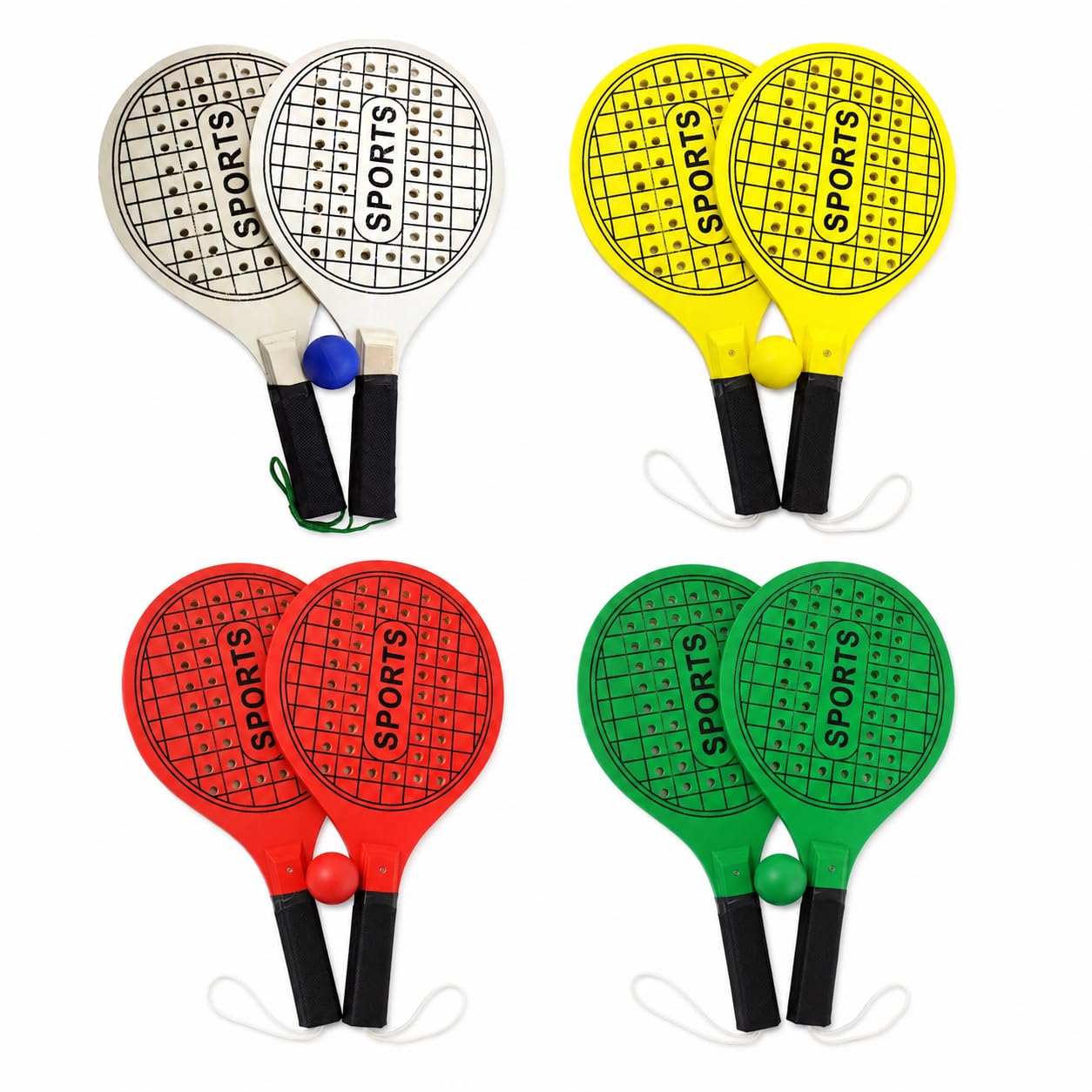 Generisch Raqueta de tenis de playa, 39 cm, perforada, de madera, para playa, tenis, piscina, fiesta, con pelota, playa, piscina, jardín