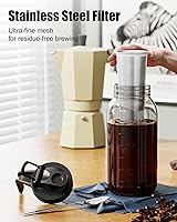 Vista 3 de Pack de 2 cafeteras de infusión en frío - Jarra de vidrio Mason de 64 oz con filtro de acero inoxidable, tapa con pico para café helado, té