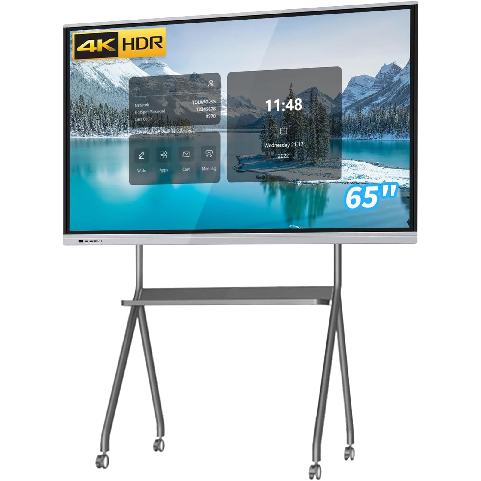 65'' Monitor Industrial com Tela Multitoque Capacitiva, Tela 16:9 4K, Alto-falantes Embutidos, Portas USB, VGA, DVI e HD-MI, Monitores e Reprodutores de Sinalização Digital para Publicidade