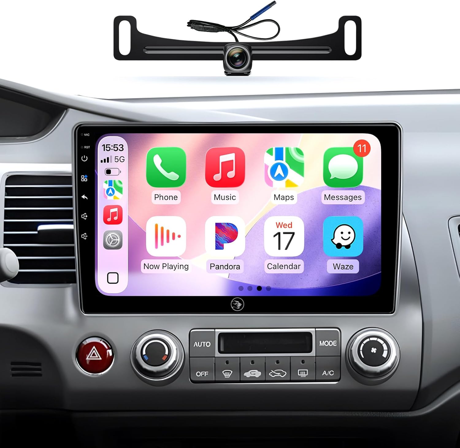 10inch Android Touchscreen Car Stereo for Honda Civic 2006 2007 2008 2009 2010 2011 Wireless Carplay Android Auto Car Radio with Bluetooth GPS Navigation WiFi HD Backup Camera (4GB Ram+64GB ROM)
