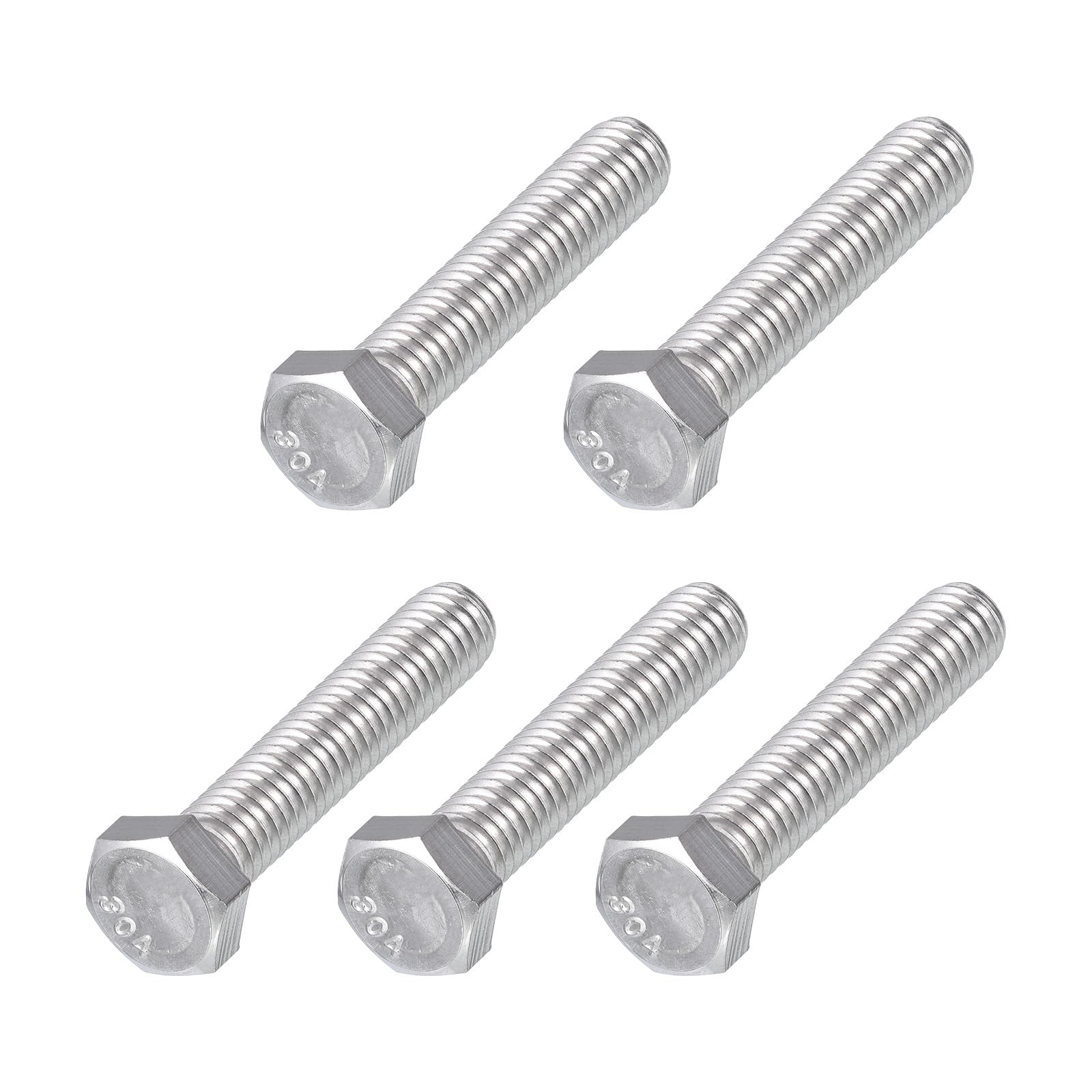 METALLIXITY Hex Head Bolts (3/8-16 x 1-3/4") 5Pcs, 304 Stainless Steel 18-8, Fully Threaded, External Hex Drive, Plain Finish