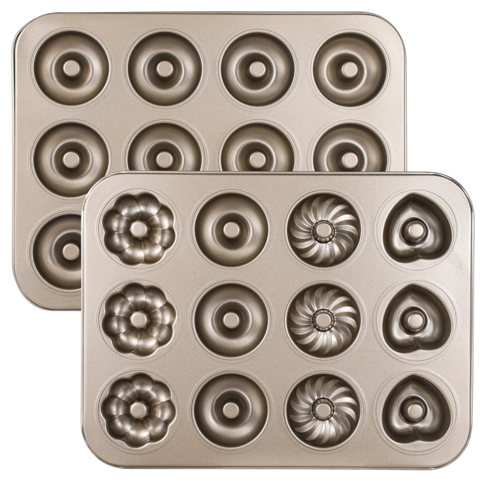 2 Donut-Kuchenformen, 12 Mulden, robuster Stahl, antihaftbeschichtet, Blumenform, Backgeschirr für den Ofen