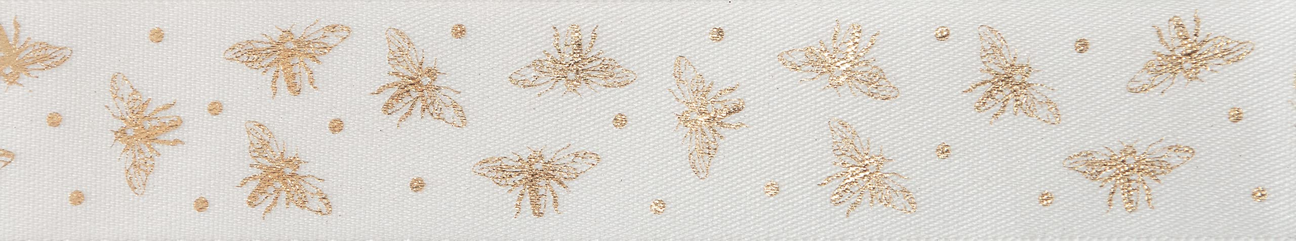 Berisfords Polyester Ribbon, White/Gold, 15mm x 20m