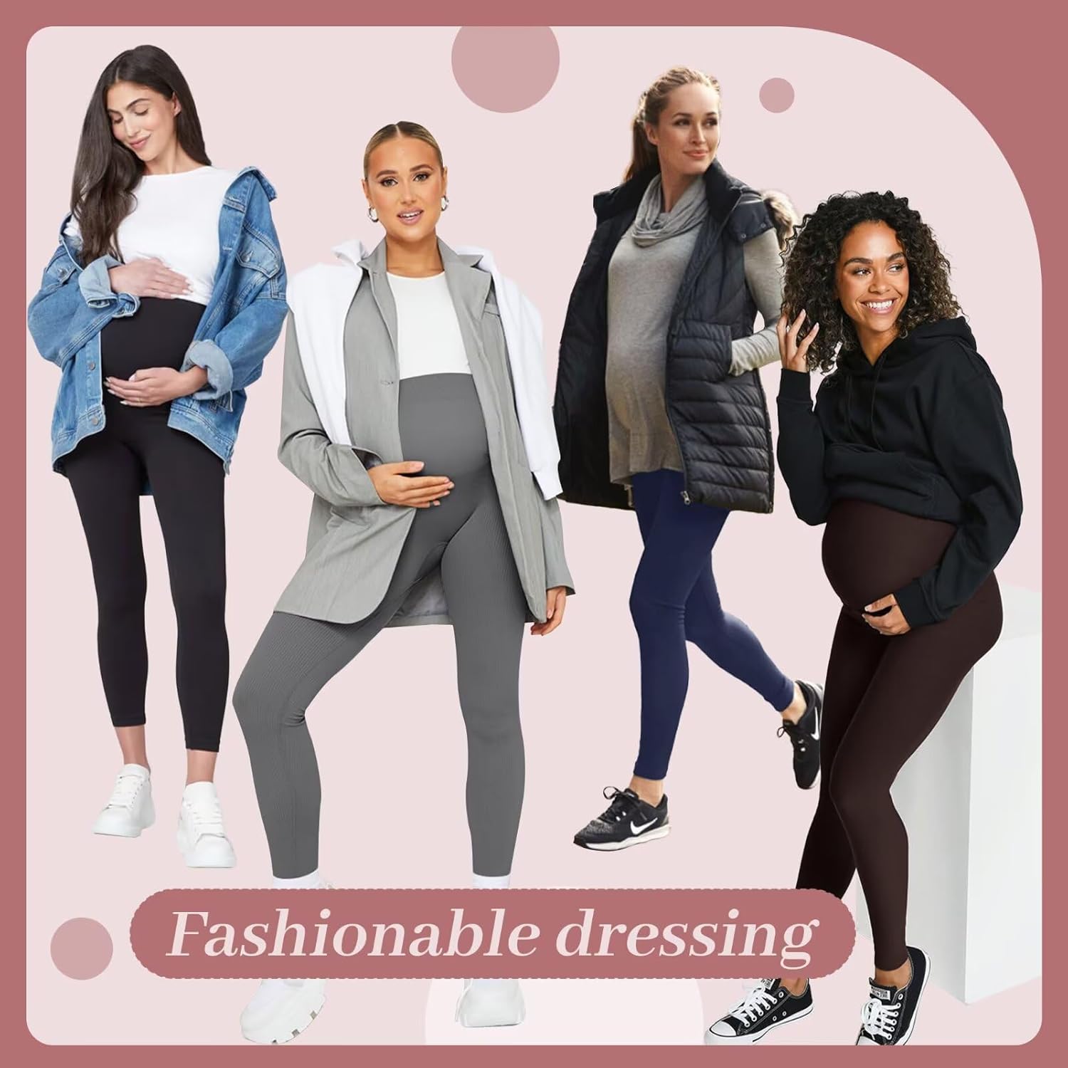 Happy.angel 2 Pack Maternity Fleece Lined Leggings Over The Belly, Womens Black Workout Yoga Pregnancy Pants with Pockets - Image 2