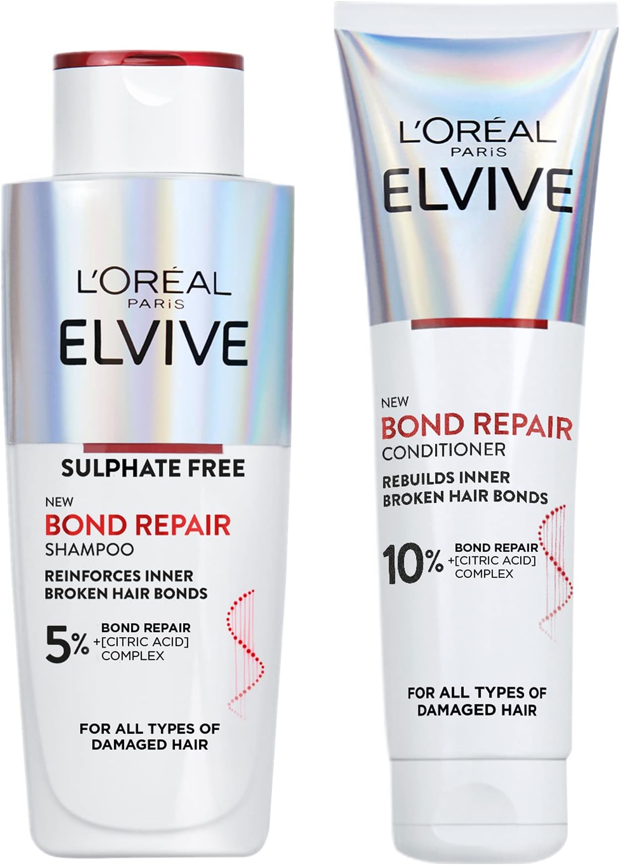 L’Oreal Paris Elvive Bond Repair Routine Set for Damaged Hair, Shampoo 200ml and Conditioner 150ml, Deep Intensive Hair Repair Treatment, Rebuild Broken Hair Bonds